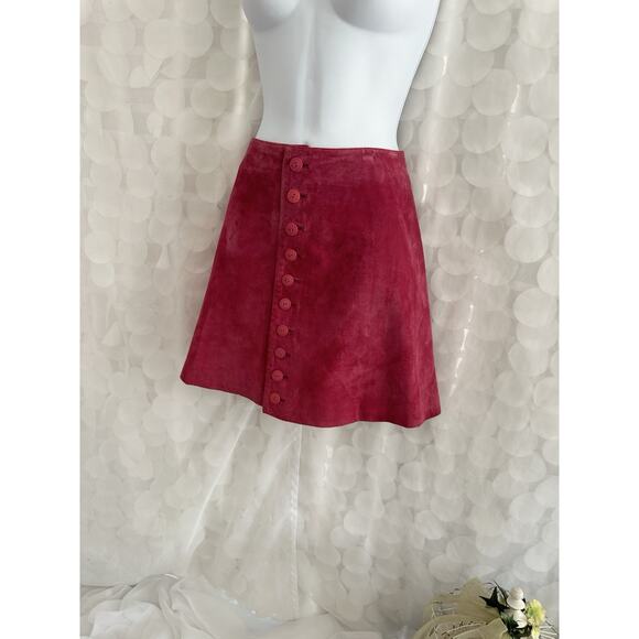 Vintage 90s genuine suede hot pink mini skirt button front size 7 8 A Line NWT - Picture 4 of 7